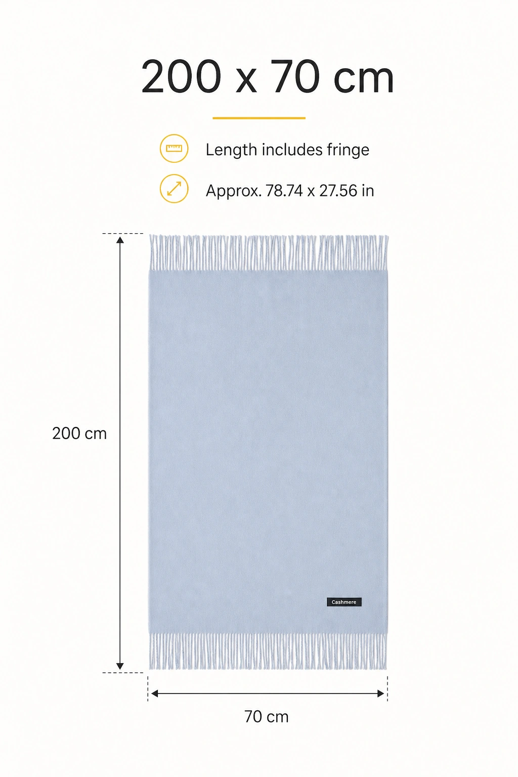 Bufanda rectangular con flechas de 200 cm de largo y 70 cm de ancho incluidos los flecos