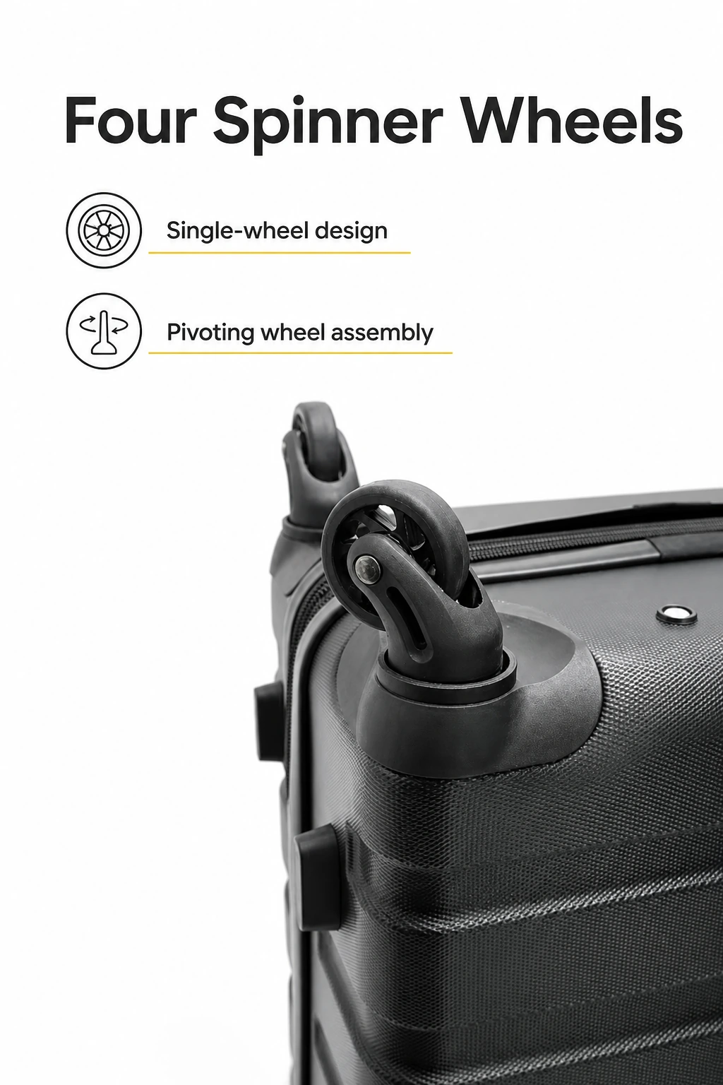 Black single spinner wheel with wheel-design labels