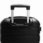 Rear upper section of black suitcase with extended twin-rail handle