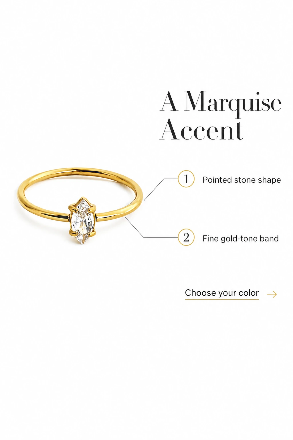 Marquise-Steinring mit schmaler goldfarbener Ringschiene