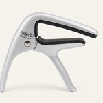 Close-up of the silver capo showing black padding along its upper and lower jaws