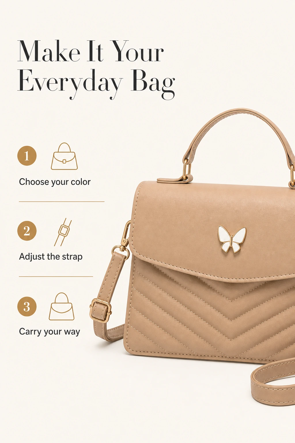 Mini borsa marrone chiaro con tracolla regolabile abbinata
