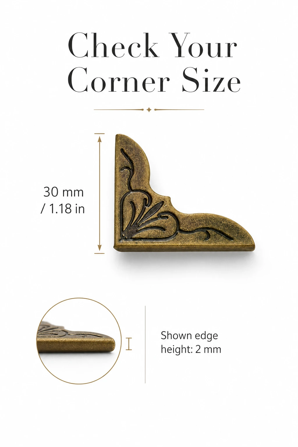 Approx. 30 mm leg; 2 mm shown edge height