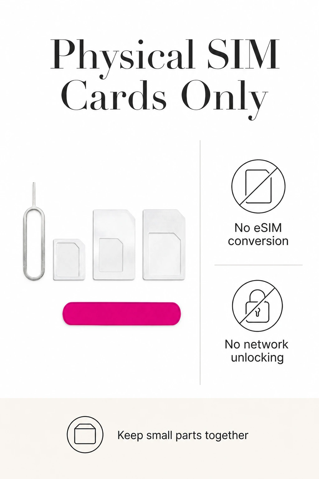 Physical SIM adapter limitations: no eSIM conversion or unlocking