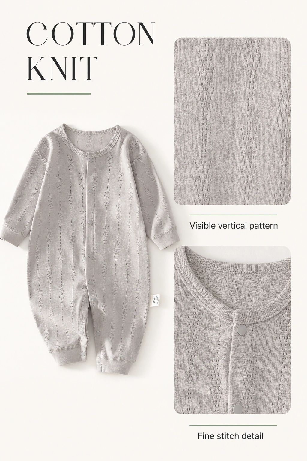 Gráfico de punto de algodón con detalles del patrón vertical y cuello