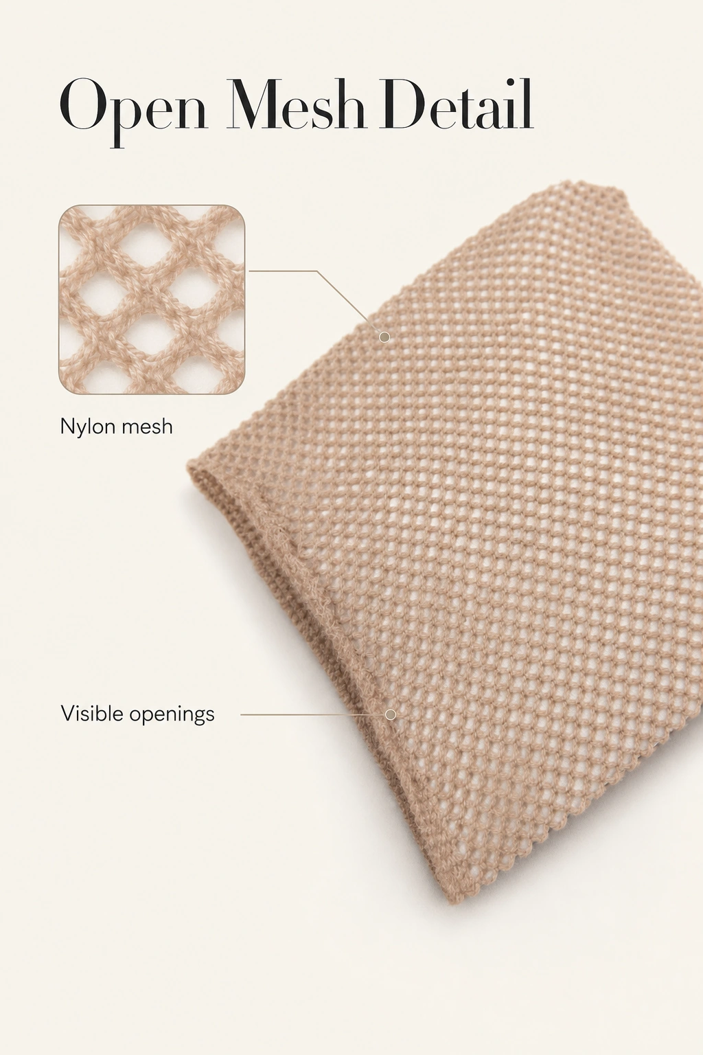 Textura de malla beige con recuadro ampliado del patrón abierto de nailon