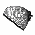 Gorro negro de malla para peluca con borde elástico sobre blanco