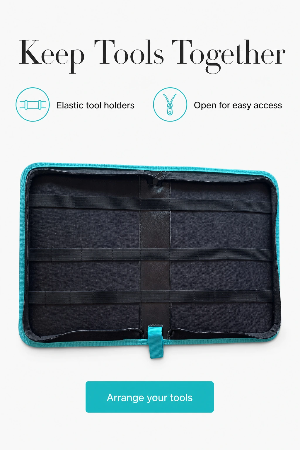 Open empty tool case showing elastic strips for organizing tools