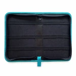 Open tool case showing black inner panels, rows of elastic holders and turquoise binding
