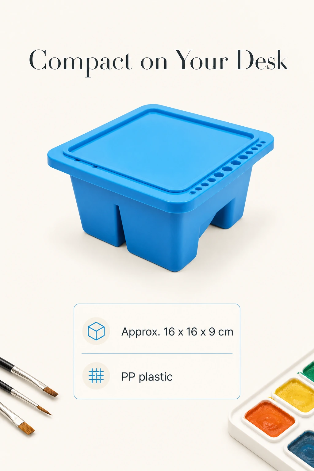 Vaschetta blu in PP di circa 16 per 16 per 9 cm