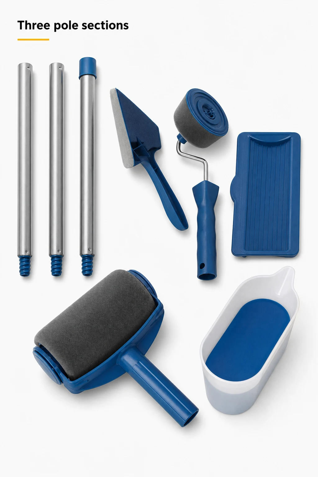 Kit completo de ocho piezas bajo el título de las tres secciones de mango