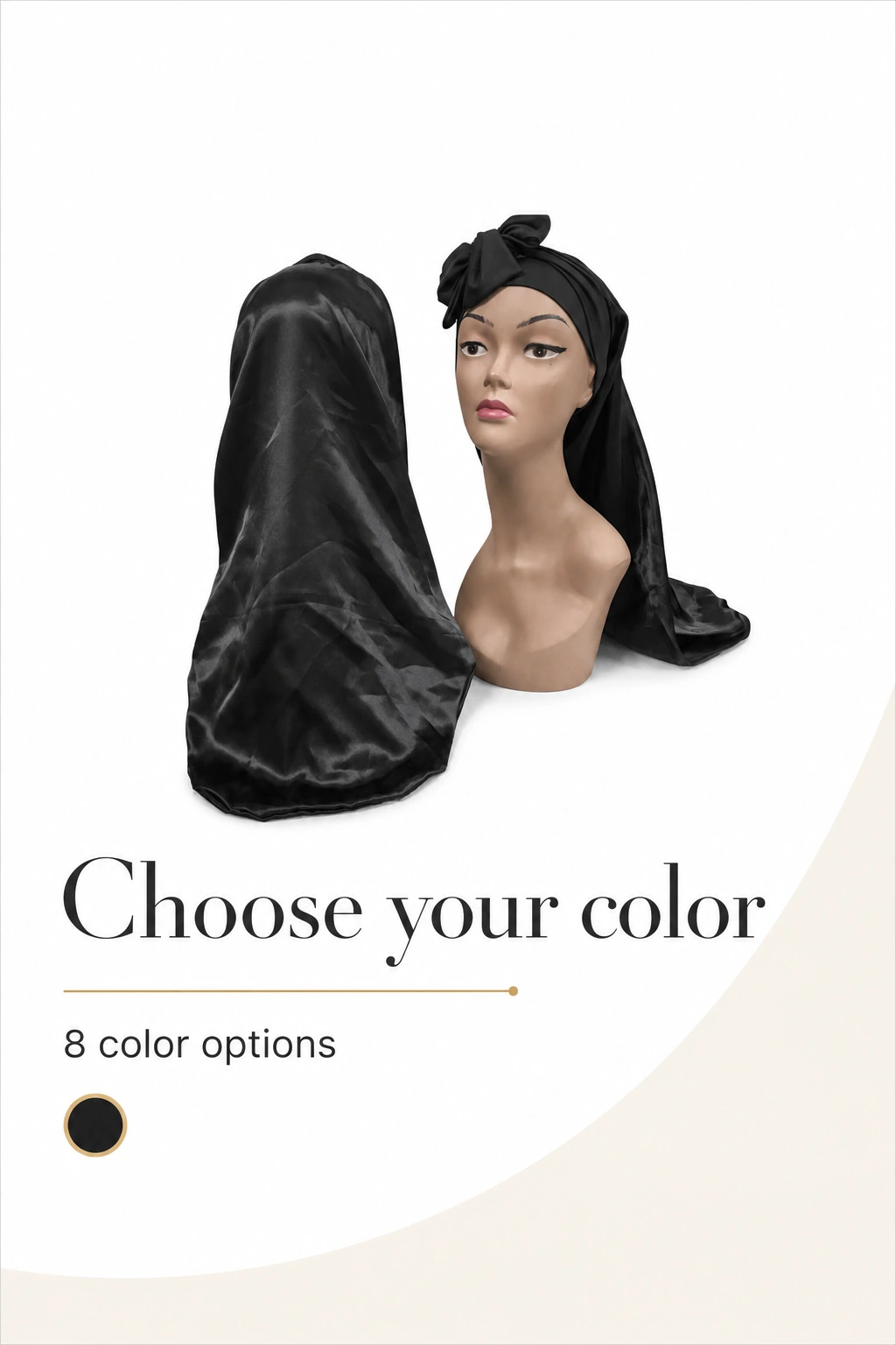 Gorro negro visto de frente y detrás con indicación de ocho colores