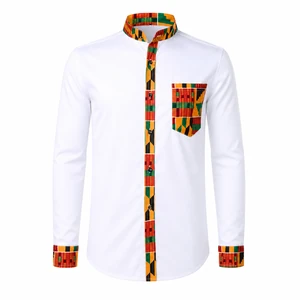 Camicia patchwork con stampa africana da uomo a maniche lunghe
