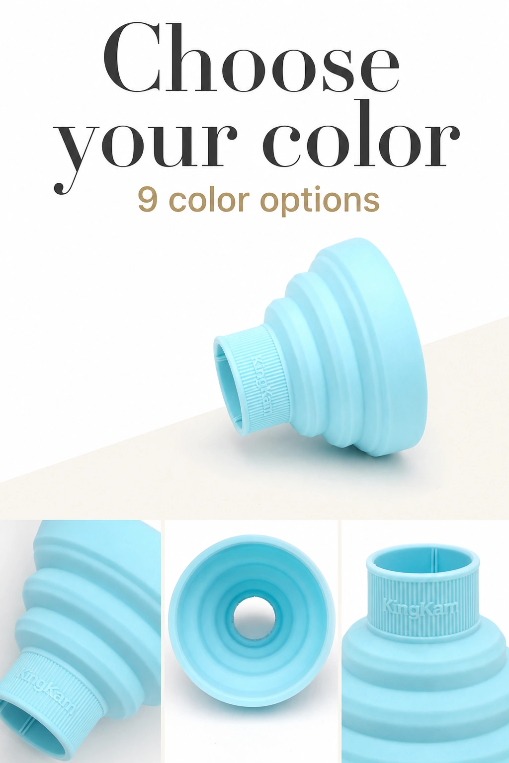 Difusor azul cielo y detalles de abertura con indicación de nueve colores