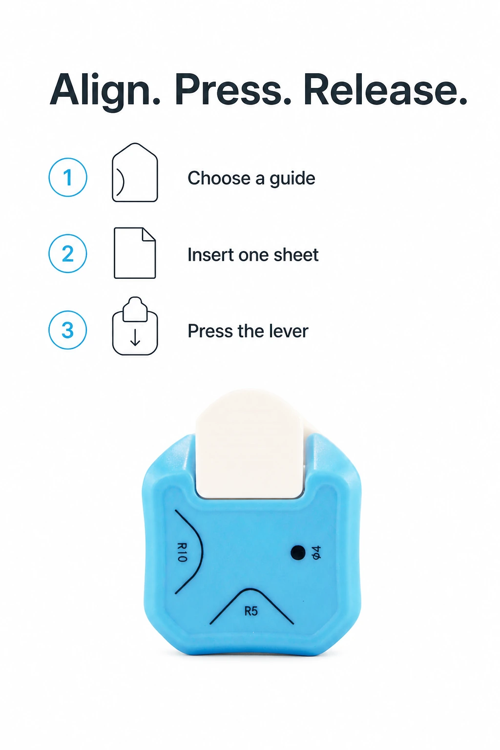 Trois étapes pour aligner le papier et actionner la perforatrice