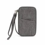 Portefeuille de voyage gris foncé avec poche avant incurvée, fermeture à glissière périphérique et sangles en tissu attachées