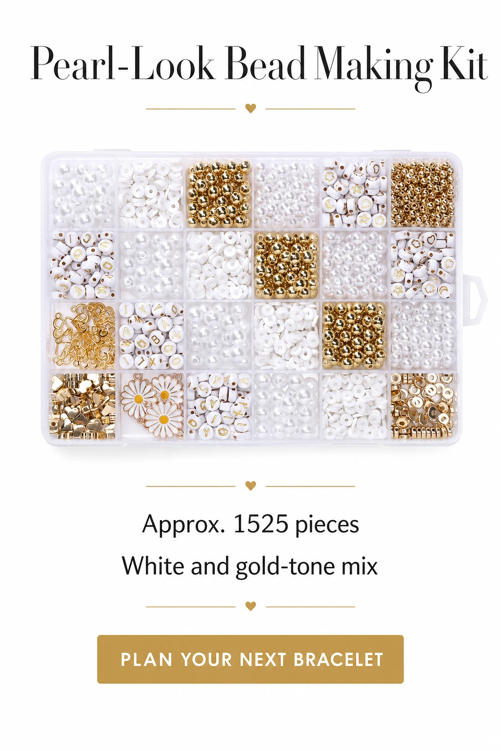 Kit de perles BD010-01 blanc et doré d’environ 1525 pièces