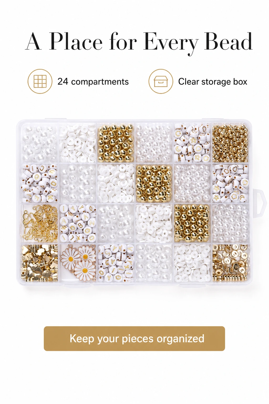Boîte de perles transparente à 24 compartiments
