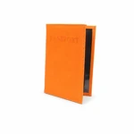 Single orange stitched cover centered on white