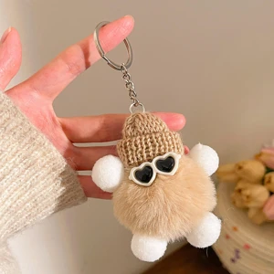 Style 01: Tan fluffy figure, brown hat and heart sunglasses