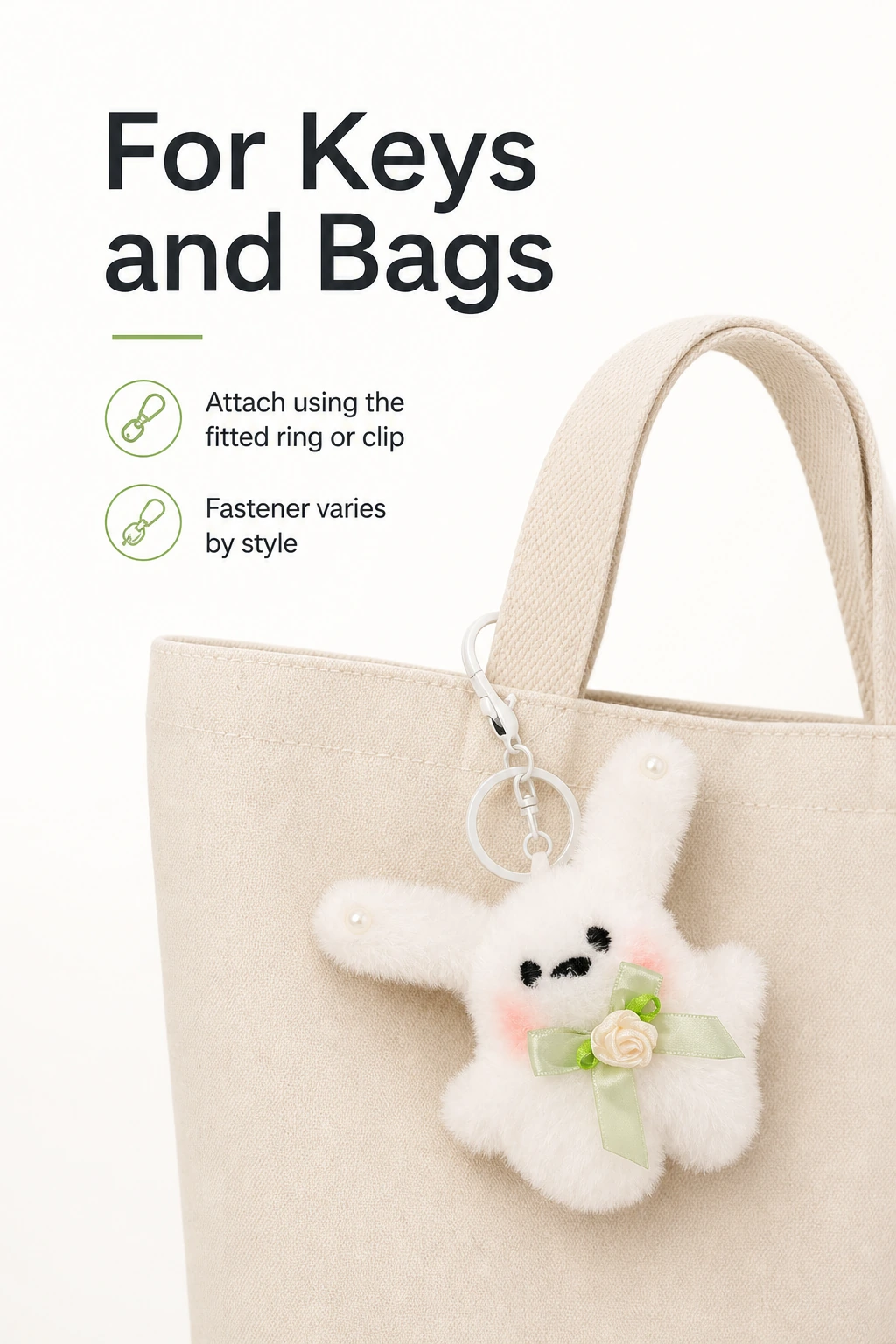 Rabbit charm attachment example for keys and bag loops