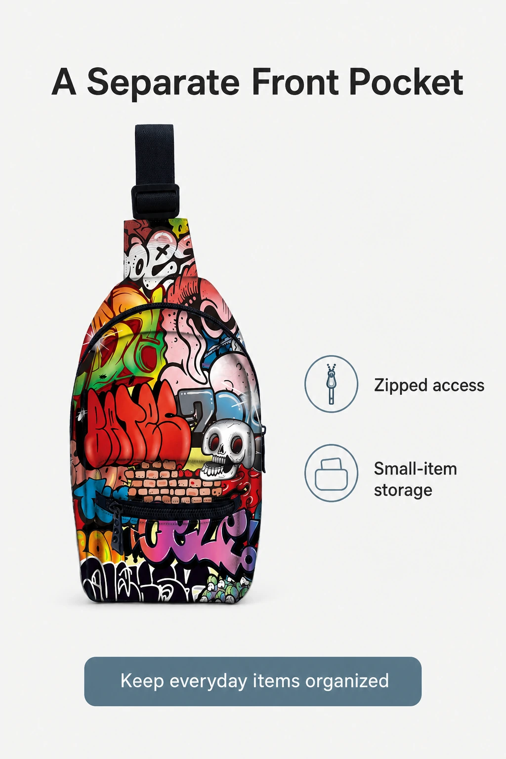 Bolso frontal com zíper da bolsa com estampa de grafite