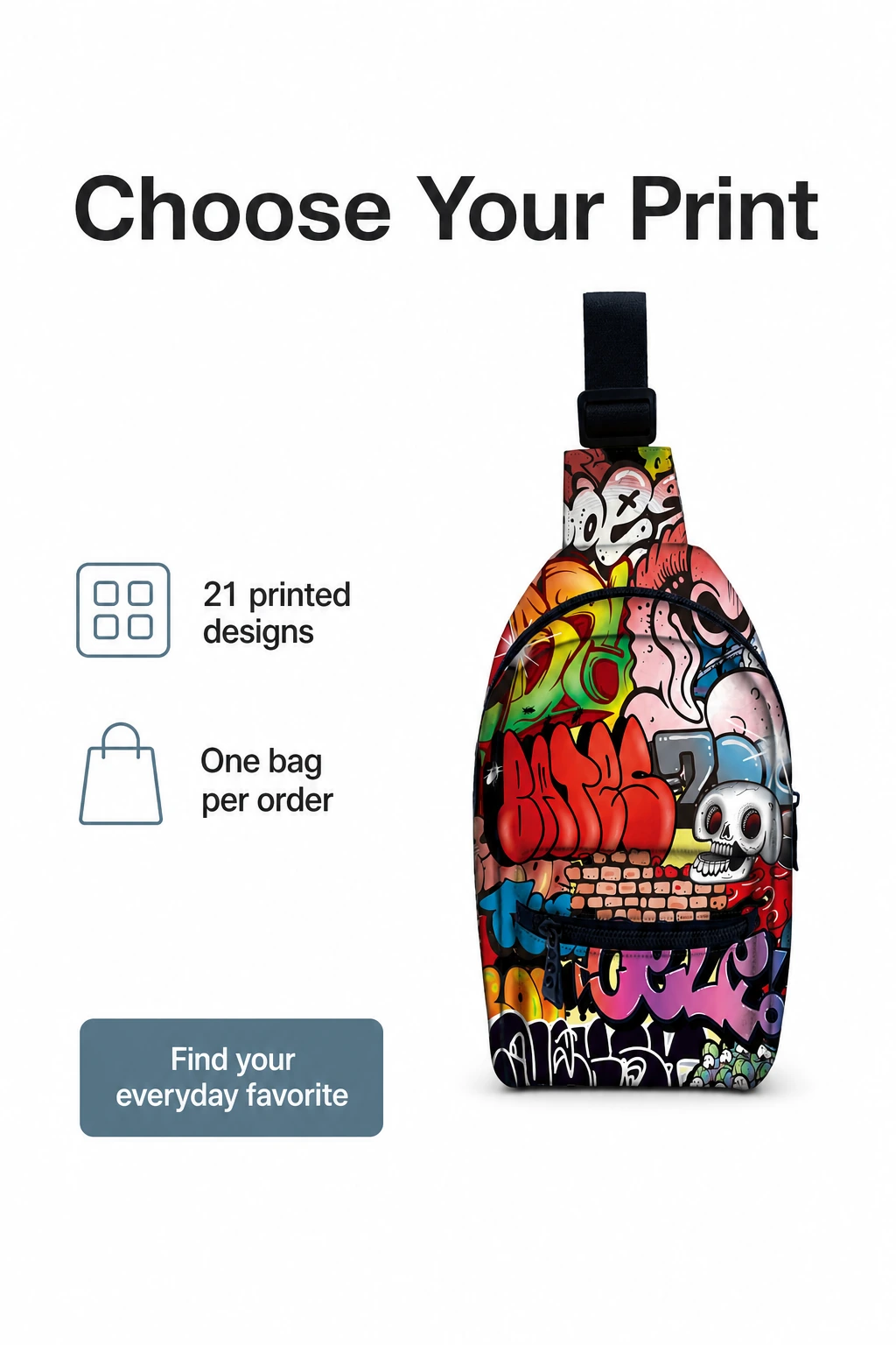 Bolsa com grafite entre as 21 estampas disponíveis