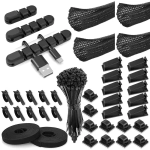 139-Piece Cable Management Organizer Set for Desk and Electronics