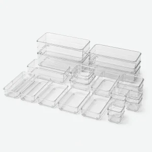 25-Piece Clear Drawer Organizer Set for Makeup and Office Storage
