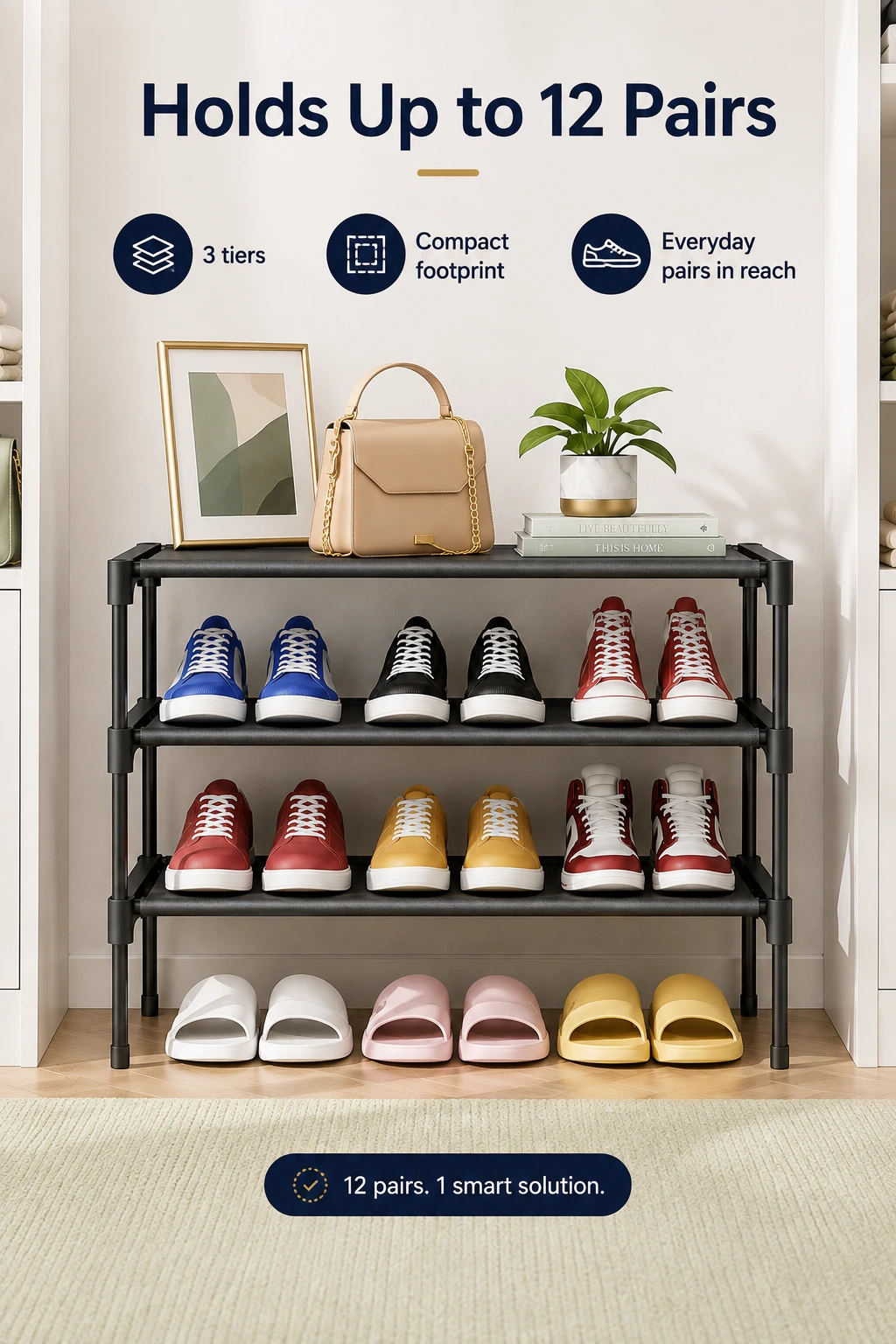 3-Tier Stackable Shoe Rack for Entryway & Closet Storage product detail