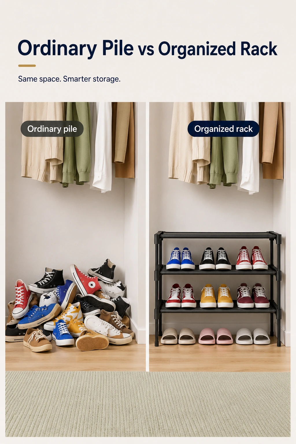 3-Tier Stackable Shoe Rack for Entryway & Closet Storage material and structure detail