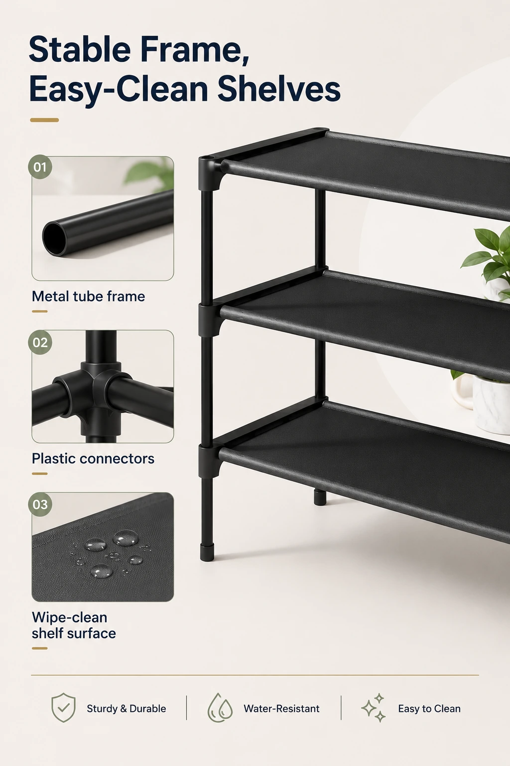 3-Tier Stackable Shoe Rack for Entryway & Closet Storage fit or use detail