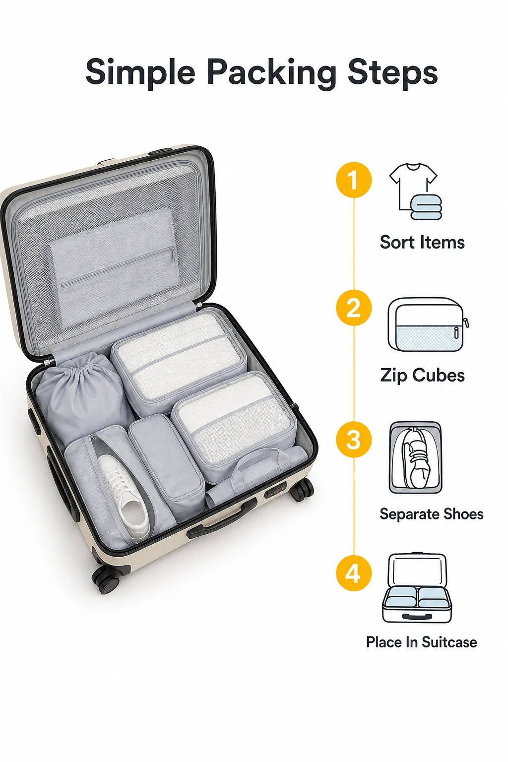 infografica Simple Packing Steps per organizzare la valigia