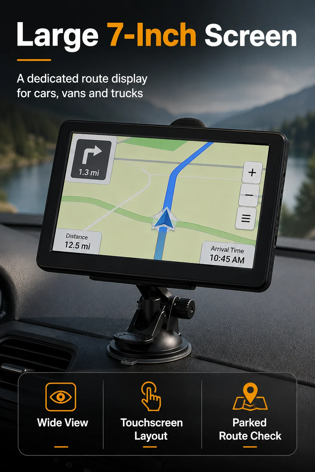 Tela grande de navegador GPS 7 polegadas para revisar rotas