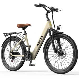 Imagen original de la bicicleta caqui con rueda delantera a la derecha, sillín marrón, horquilla negra, portaequipajes y guardabarros sobre blanco.