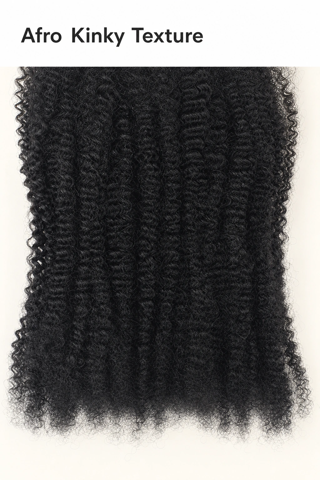 Detalhe da textura afro crespa com o título Afro Kinky Texture