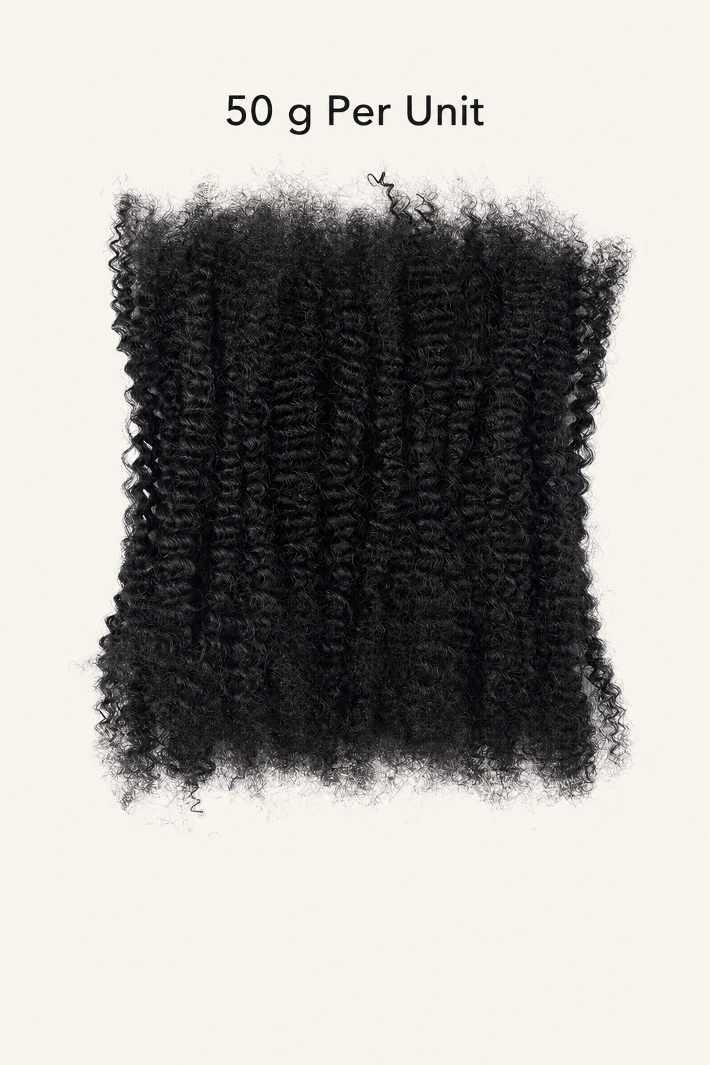 Porção de cabelo escuro solto com a indicação 50 g Per Unit