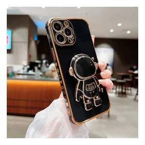 Coque iPhone antichoc avec support astronaute et bord chromé 6D