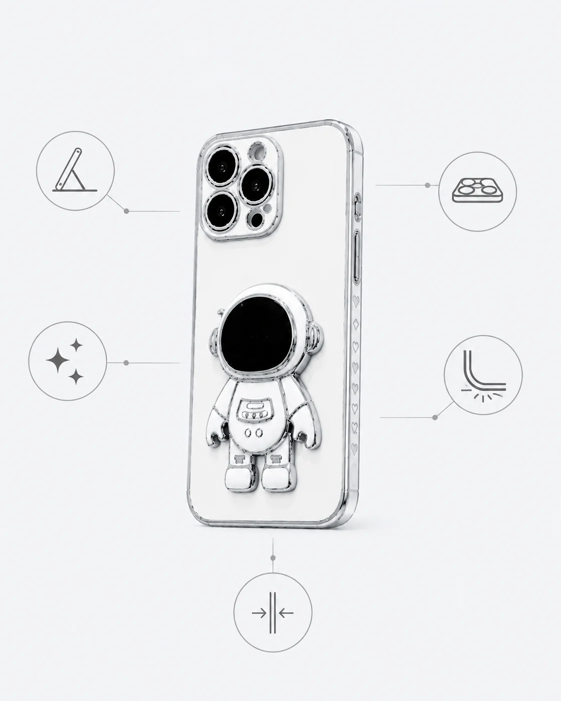 Stoßfeste iPhone-Hülle mit Astronauten-Ständer und 6D-Chromrand Produktdetail