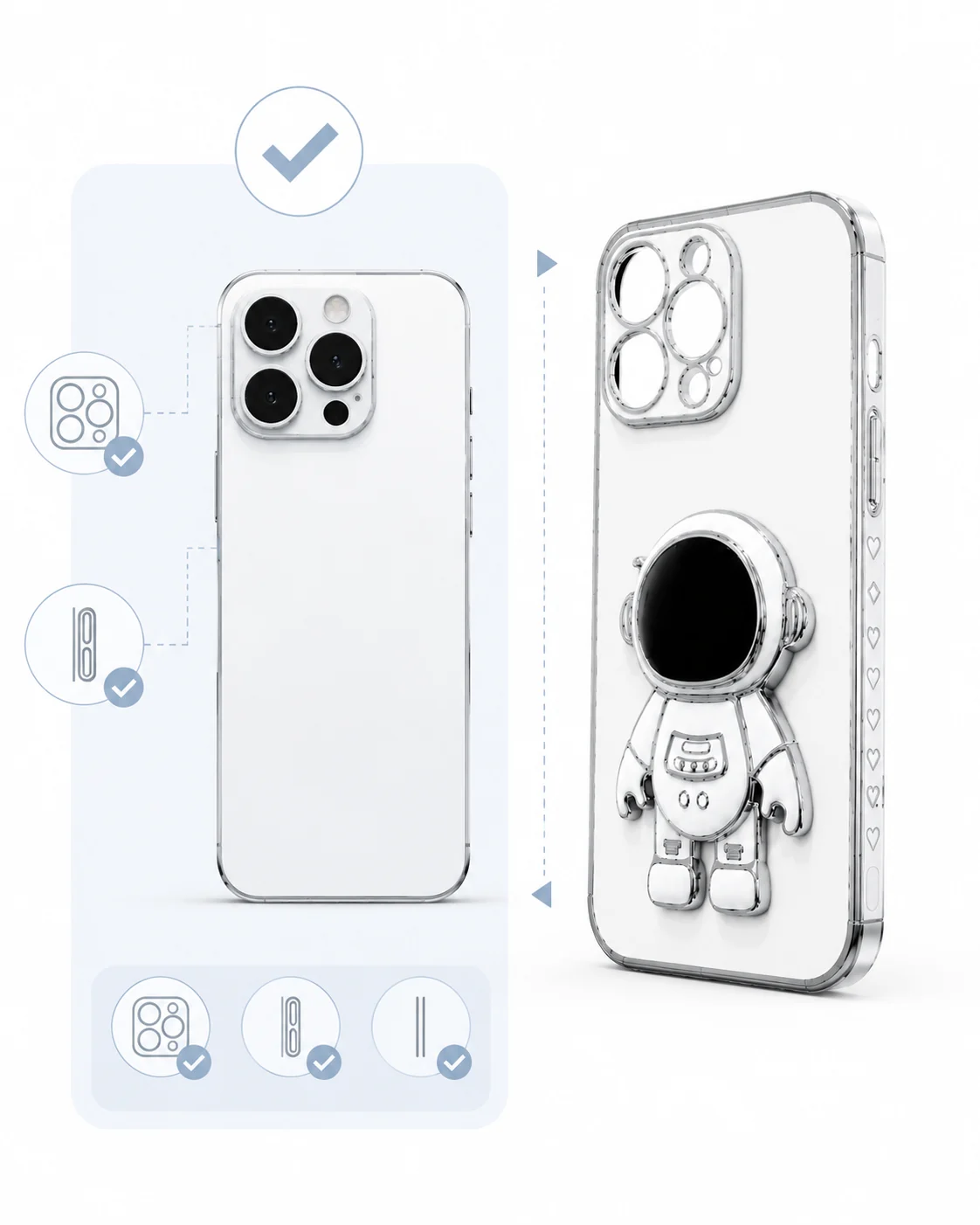 Stoßfeste iPhone-Hülle mit Astronauten-Ständer und 6D-Chromrand Passform oder Anwendung