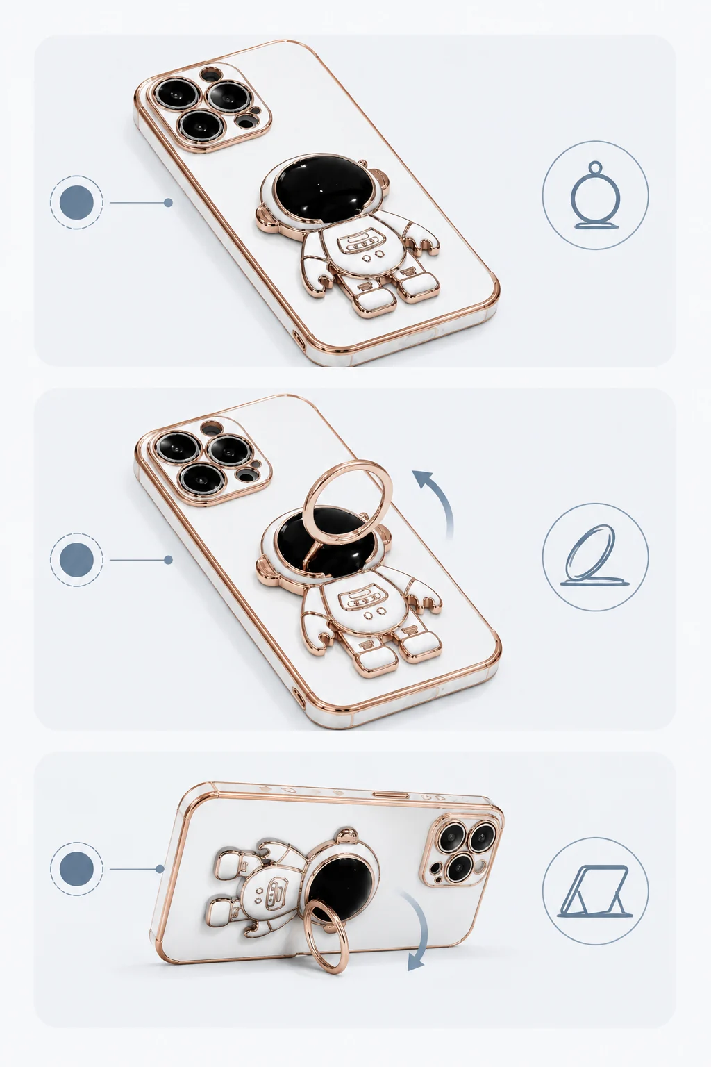 Stoßfeste iPhone-Hülle mit Astronauten-Ständer und 6D-Chromrand Material und Aufbau