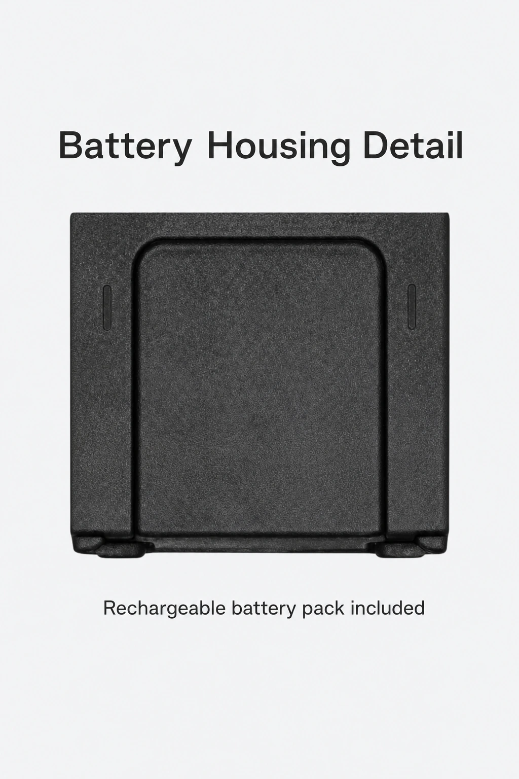 Lower black battery housing with a recessed panel, side grooves and bottom tabs