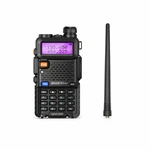 Black UV-5R radio body and separate antenna on a white background