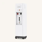 Full side view of the 16kWh cabinet showing the handle, switch, terminals and communication panel