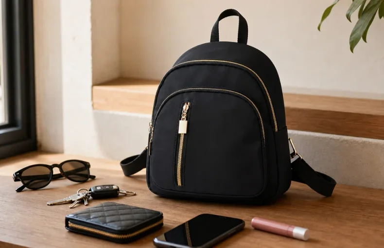 Mini Zaino Nylon Nero con Tasche Zip