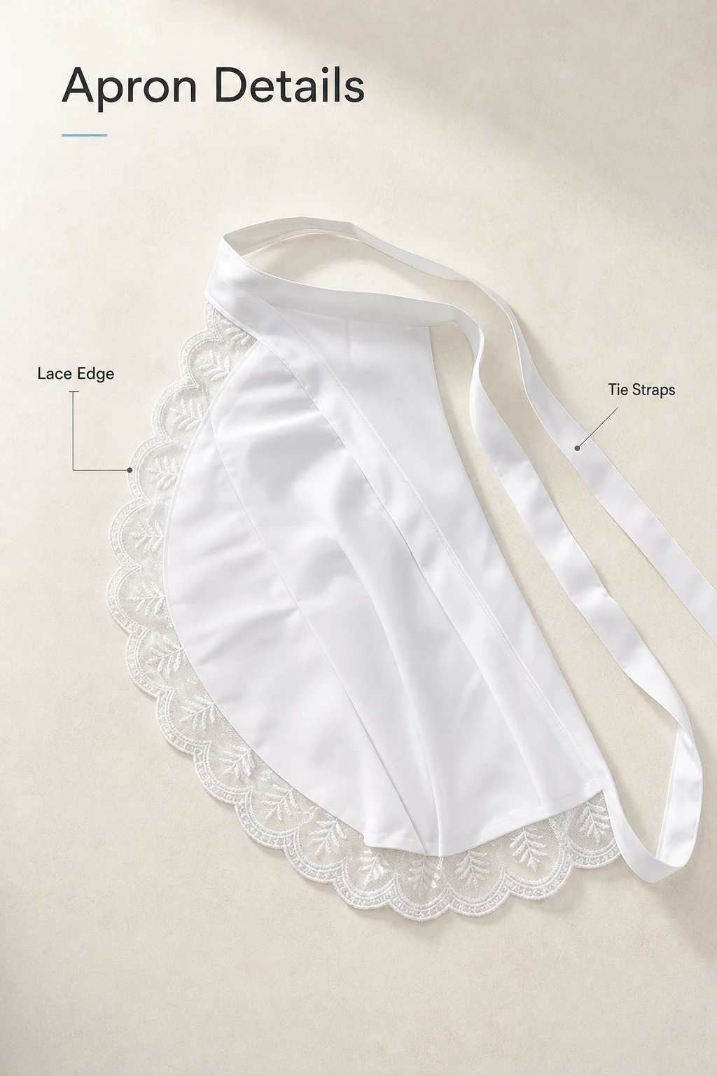 Blue style example: Lace-edged white apron and its ties
