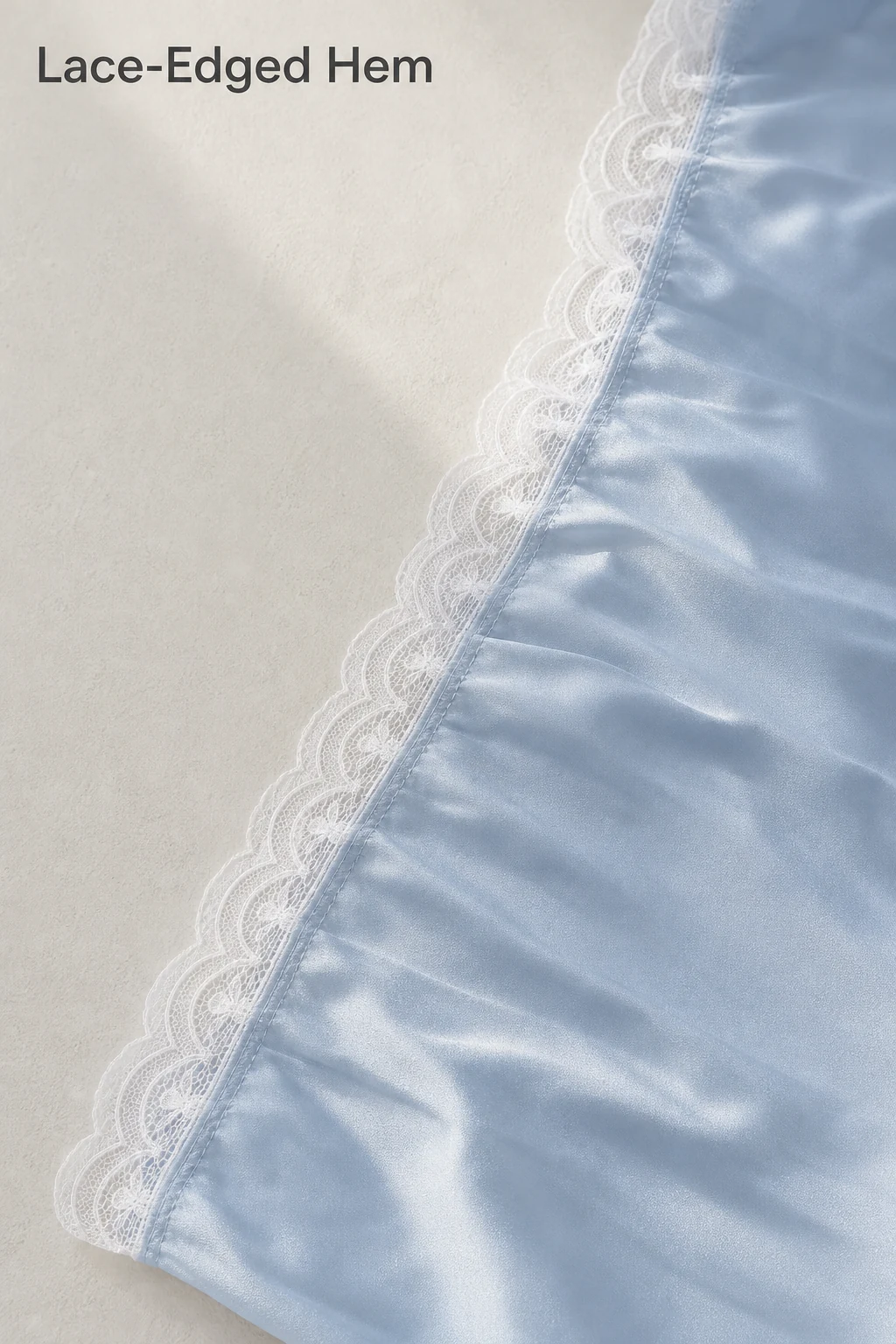 Blue style example: White lace edging along the blue and white dress hem