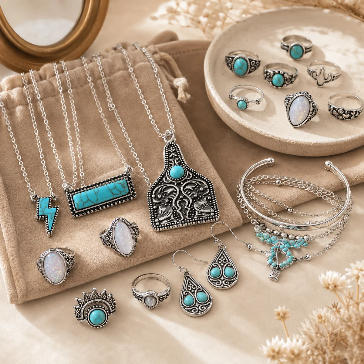Kaufprüfung für Boho Turquoise-Style Schmuckset für Damen für den Alltag