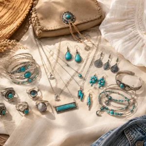Guide parure bijoux boheme style turquoise pour festival voyage et cadeau