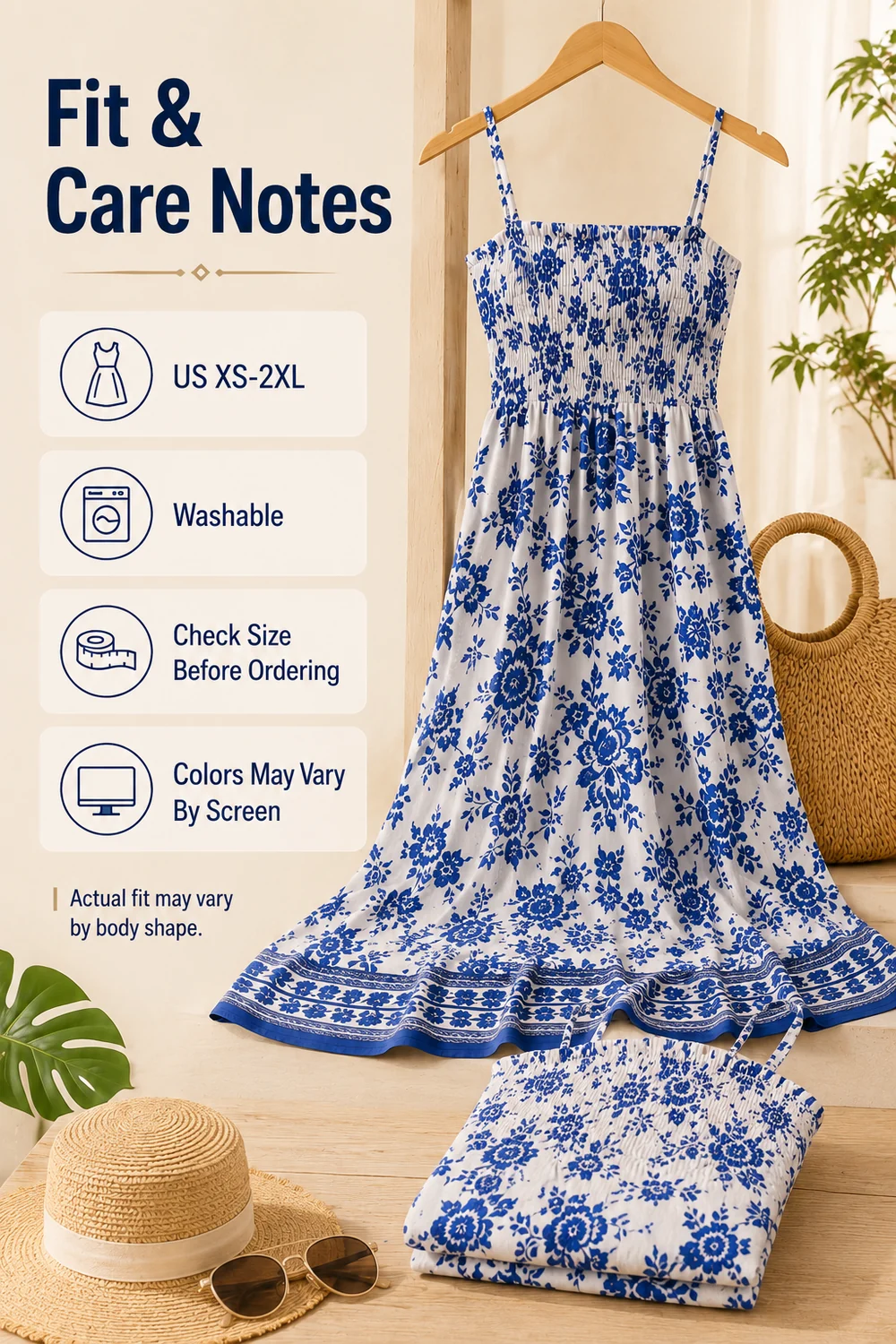 Note taglia e cura del vestito maxi boho con taglie US XS a 2XL